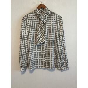 Vintage Eva Laurel Necktie Blouse 10 Black White 70s Mod Retro Classic Classy
